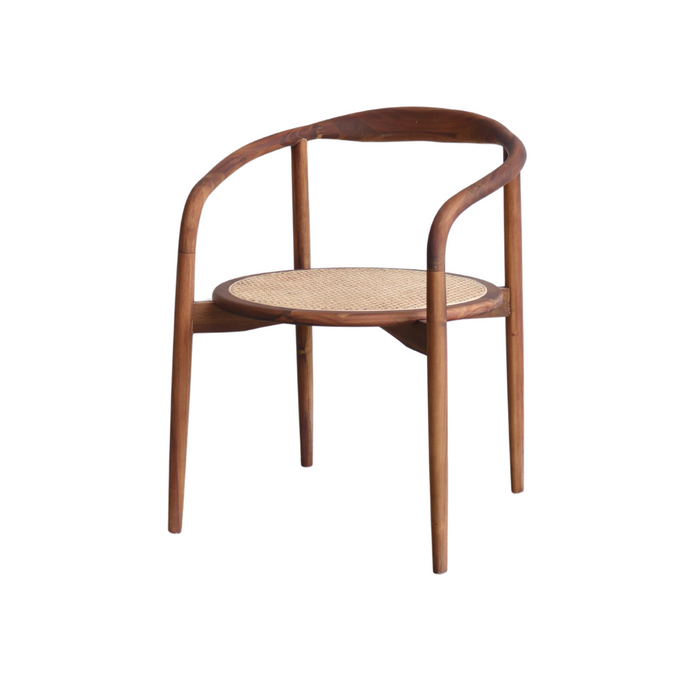 Ely dining room chair dark walnut - Round rattan seat - Acacia wood