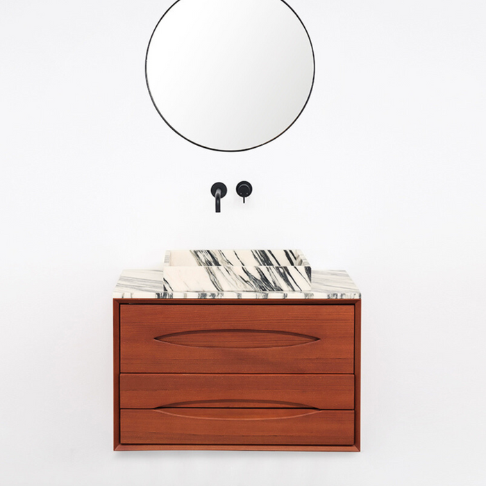 Bathroom furniture Bill Teak - Blue/White Marble top and sink - 80 cm