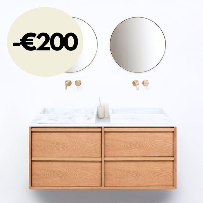 Meuble de salle de bain Chêne Fien - 120 cm - Vasques en marbre George - Plateau en marbre