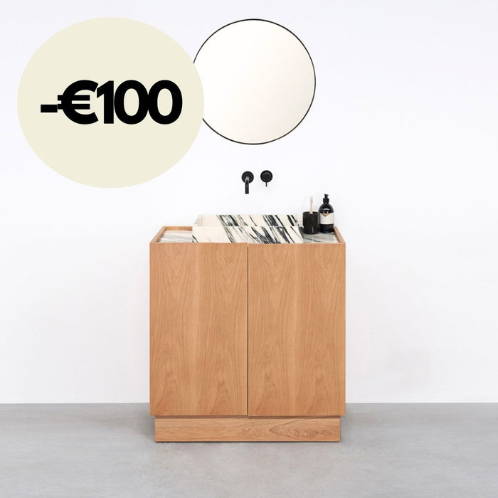 Bathroom furniture Felix - Oak - Washbasin Blue/White Marble - 84 cm