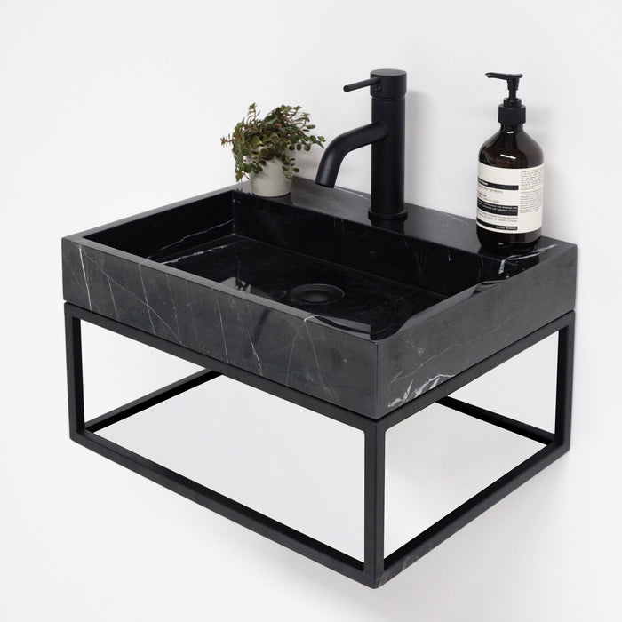 Mueble de baño Lucerna - George - Con orificio para grifería - Mármol negro - Metal negro