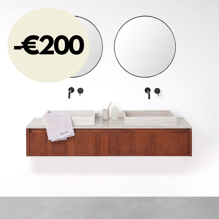 Bathroom furniture Walnut - Ahun - Beige Marble Marcel/George - 150 cm