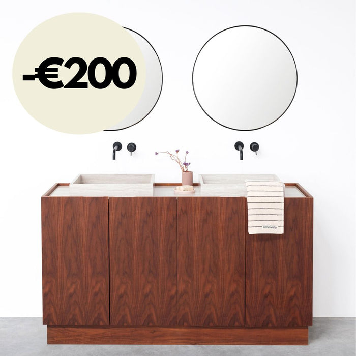 Bathroom furniture Walnut - Beige marble - Washbasin George - (154cm) - Felix
