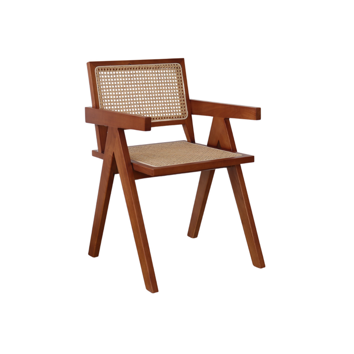 Chaise de salle à manger avec accoudoirs - Ambazac - Noyer - Assise en rotin