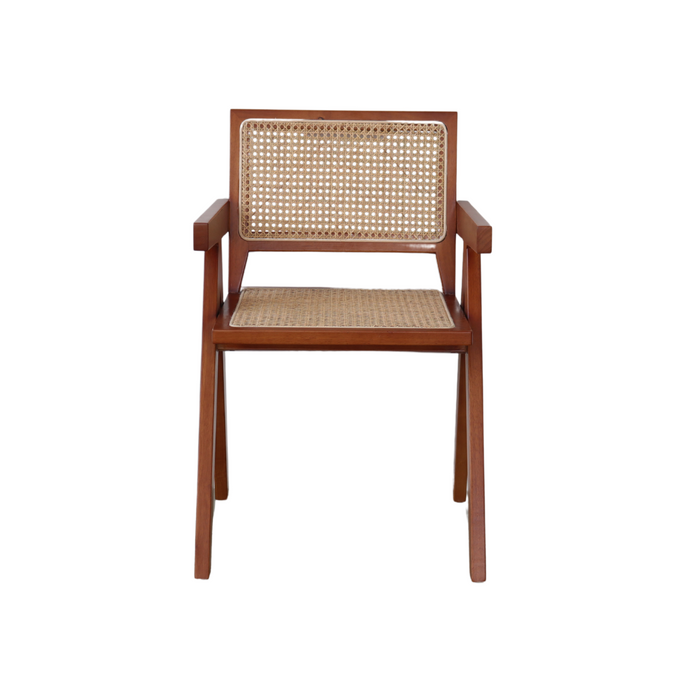 Dining room chair with armrest - Ambazac - Walnut - Rattan seat