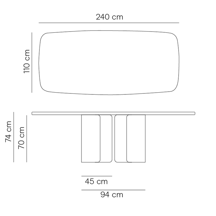 Grande table à manger Nova – Plateau MicroSkin en latte – Pieds en fer latte – 240 cm