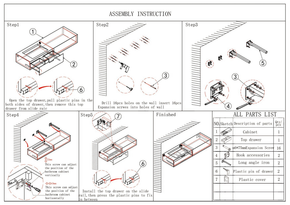 Badkamerkast Loudun met enkele wastafel - Blauw Wit Marmer - 170 cm