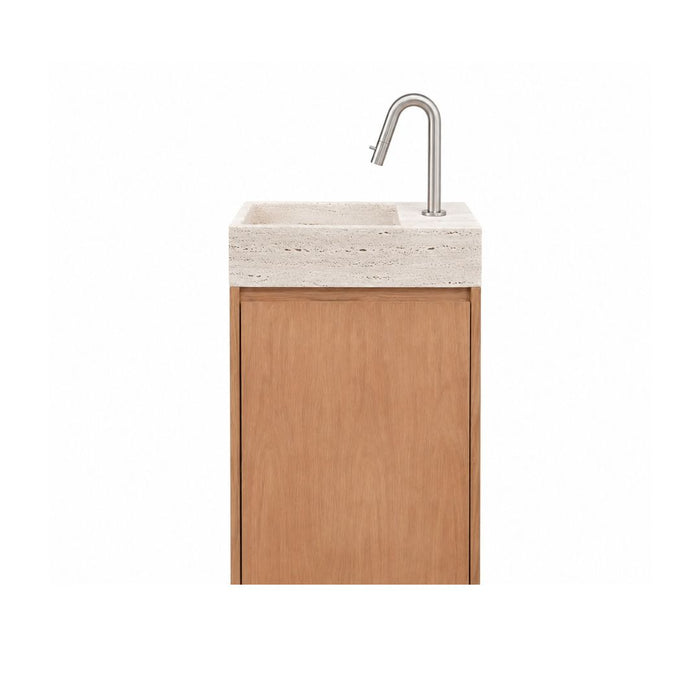 Lavabo Krabi avec meuble - Chêne - Travertin blanc