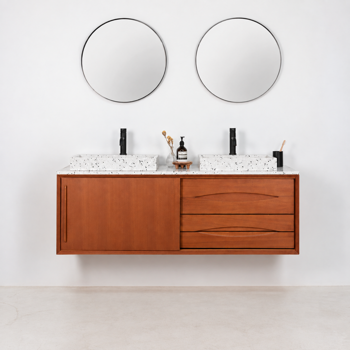 Meuble vasque Bill Teak - Lavabo Terrazzo - Planche à laver Terrazzo