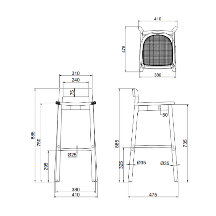 Barhocker Charmes - Sitzhöhe 75 cm - Eiche - Stoffsitz - Sandstein gepunktetes Gewebe