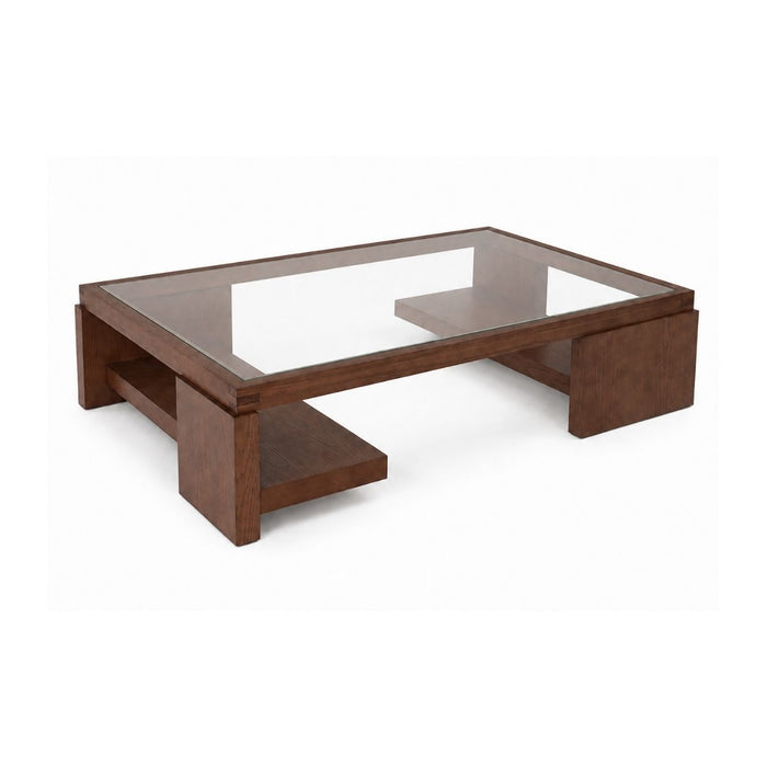 Salontafel Cordes B125 D80 H30 - Donkerwalnoot - Glazen tafelblad