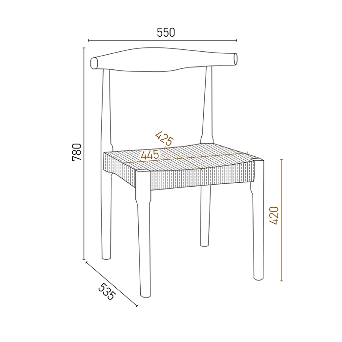 Chaise de salle à manger noyer - Gouzon - Assise corde tressée