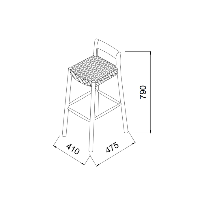 Barstoel Nulla - Zithoogte 65 cm - Eik kleur - Essenhout - Geweven zitting