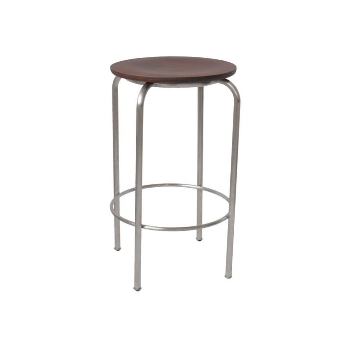 Tabouret de bar Astor D43,8 H65 - Acier brossé - Assise en bois en noyer foncé
