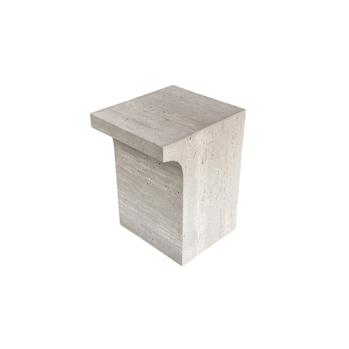 Vinto side table - W31 D25 H48 - White - Unfilled travertine