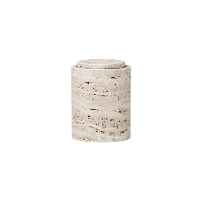 Opbergkom met deksel - Witte zandsteen - Travertin - H 15,8 cm