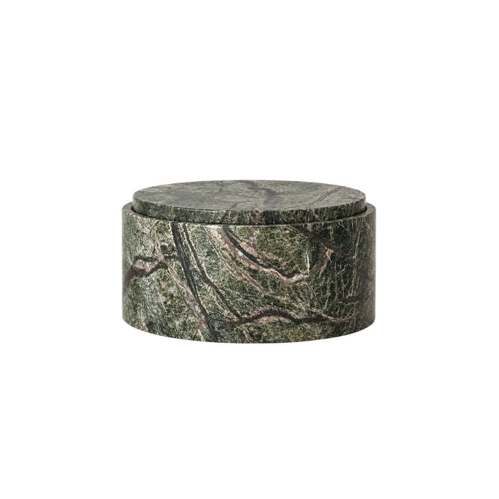 Aufbewahrungsschale aus Travertin mit Deckel – Waldgrüner Marmor – H12 cm