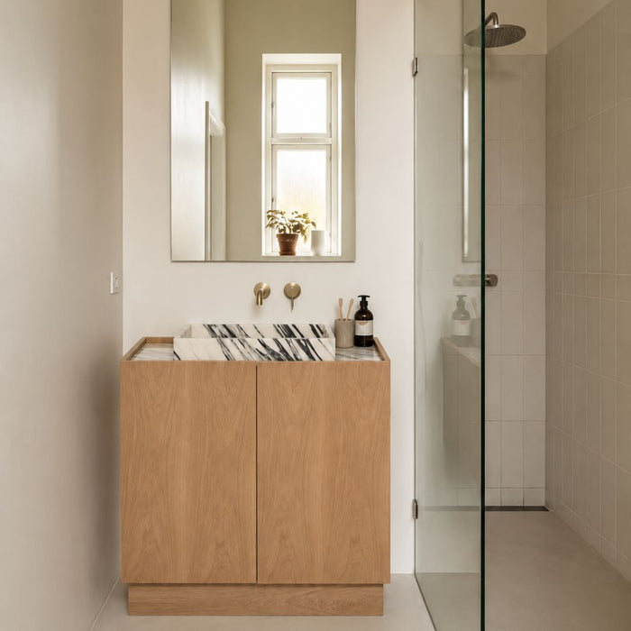 Badezimmermöbel Felix - Eiche - Waschbecken Blau/Weißer Marmor - 84 cm