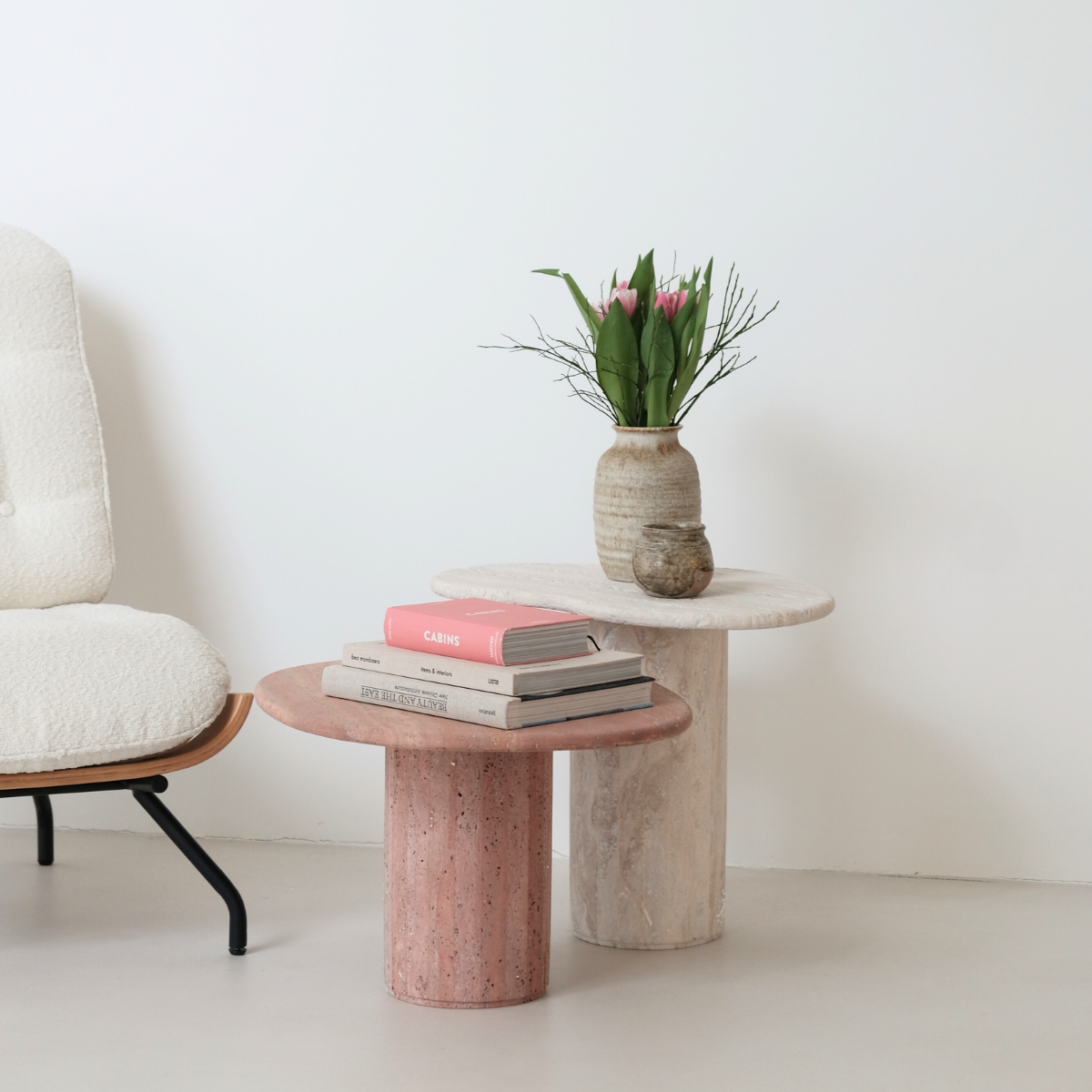 Jonah - Organic Side Table - Travertine - White - H45 cm — Furnified