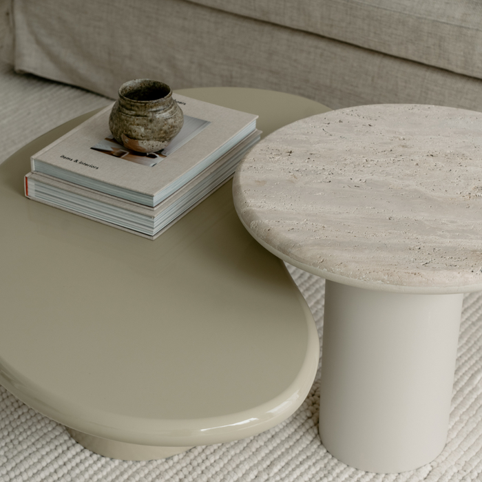 Table basse Loches - Kaki clair brillant StoneSkin - Bord arrondi