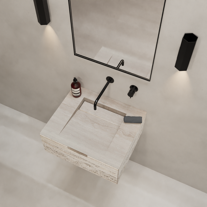 Bathroom cabinet Loudun - Single sink - White Travertine - 80 cm