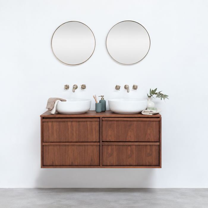 Walnut bathroom cabinet 120 cm with porcelain washbasins - Alexis II - Fien