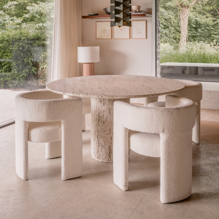 Nana - Round Dining Table - Travertine - White - 140 cm