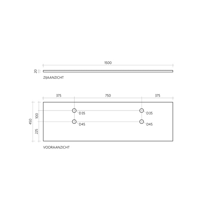 Wastafelplaat - Grijs travertijn - Marcel - 150 cm