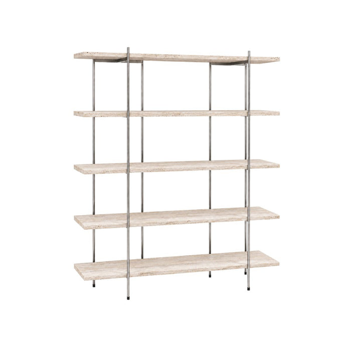 Wall cabinet Paris - W150 D33 H180 - Chrome frame - White travertine shelves