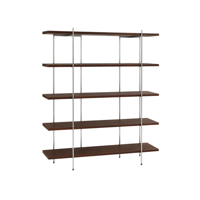 Open shelving unit Paris B150 D33 H180 - Chrome frame - Wooden shelves in Smoke walnut