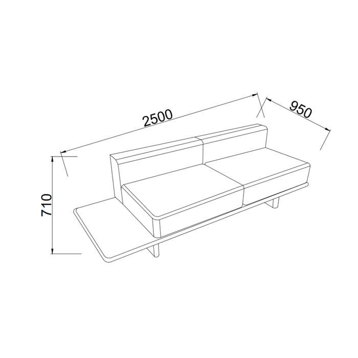 Banco de sofá Daro - 250 cm - Color grano de café - Asiento de tela tejido arenisca moteado