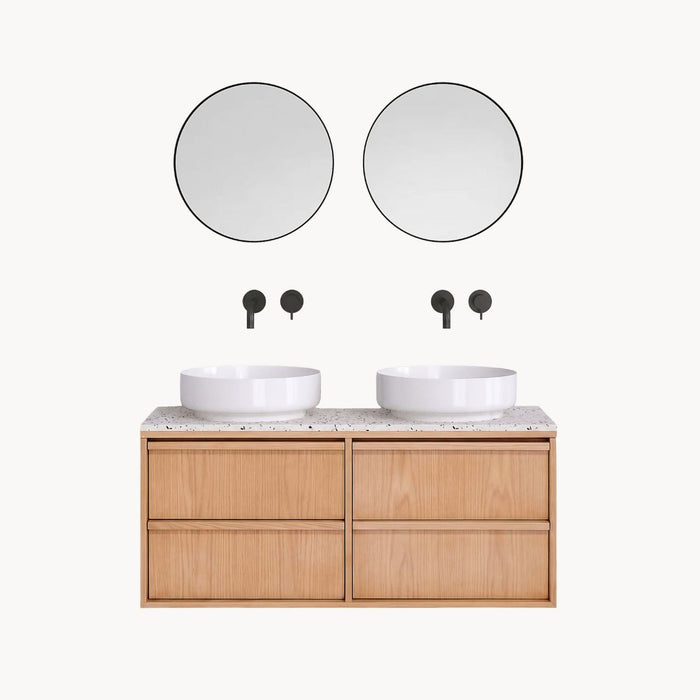 Conjunto de baño Fien - 120 cm - Terrazo blanco con lavabos de porcelana Alexis