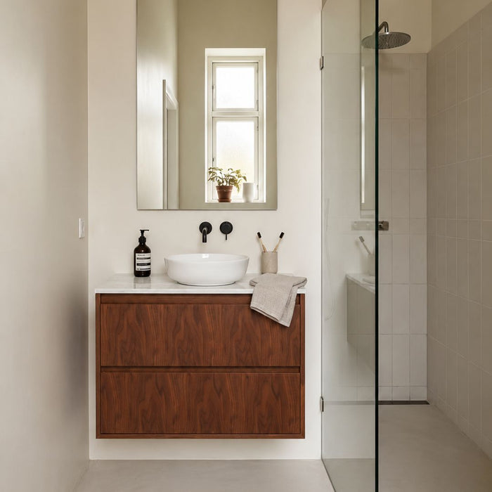 Badezimmermöbel - Weißer Marmor - Waschbecken Alexis II - Walnuss - (80 cm) - ANN