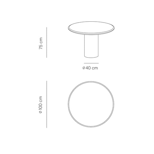 Technische tekening van de Nana tafel in 100 cm.ALT