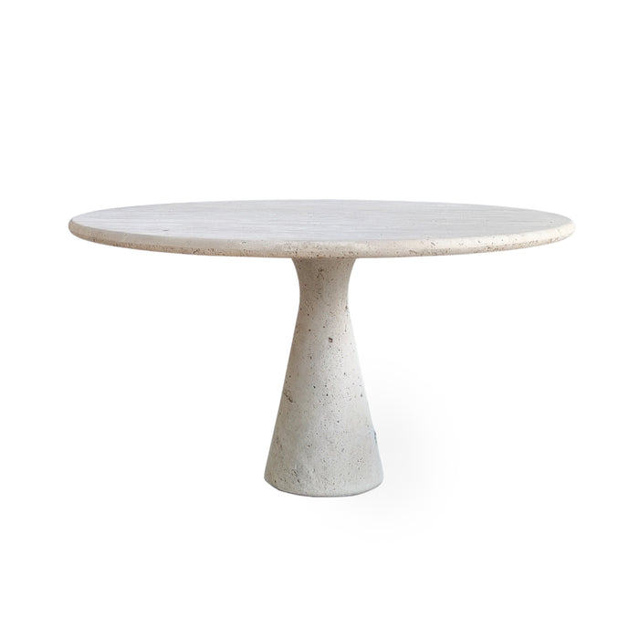 Table à manger ronde Lormes - 130 cm - Travertin blanc - Bord rond