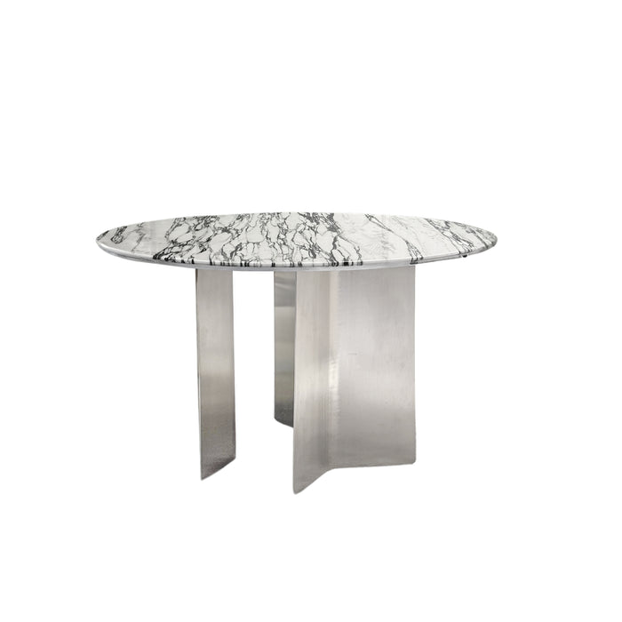 Mesa de comedor Tronget - Fondo de acero cepillado - mármol blanco azul - 130 cm