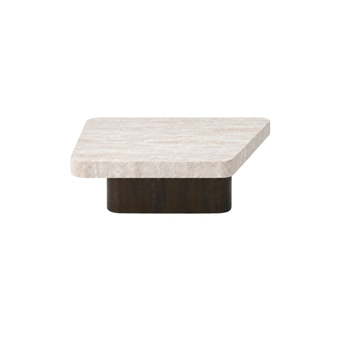 Salontafel Puro B80 D70 H25 - Smoke onderstel - Wit travertijn tafelblad - Dubbele rechte rand