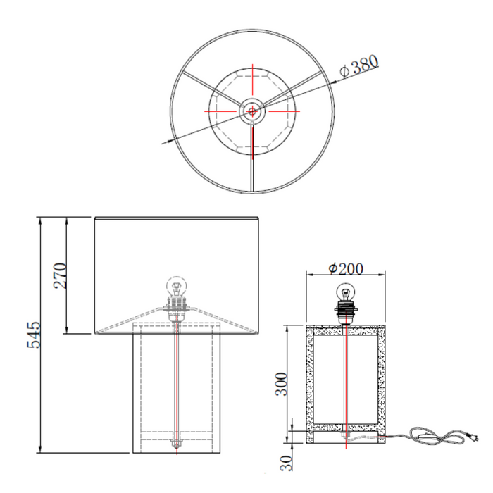 technische tekening van de tafellamp van Furnified