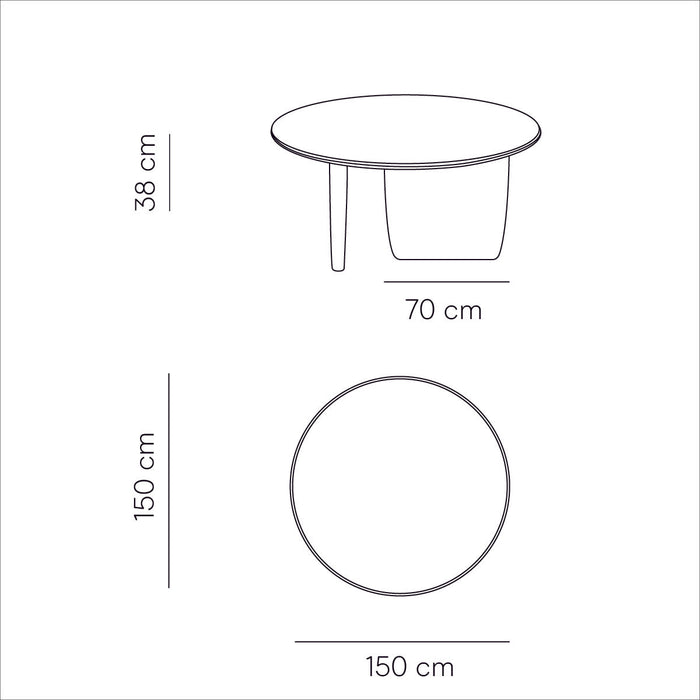 Mesa de Comedor Redonda Beige - Rochelle - 150 cm - Patas con borde biselado - MicroSkin