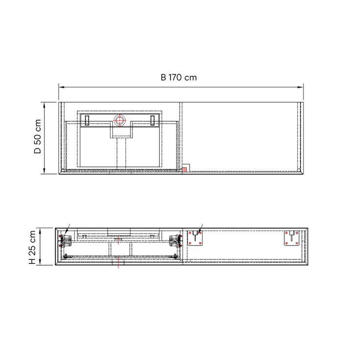 Wastafelmeubel Loudun - Wit Travertijn - Enkele wastafel - 170 cm