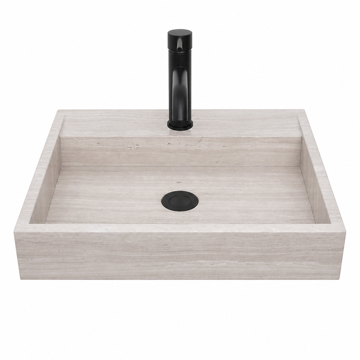 Wastafel badkamerGeorge met kraangat - Beige marmer -furnified-vooraanzicht