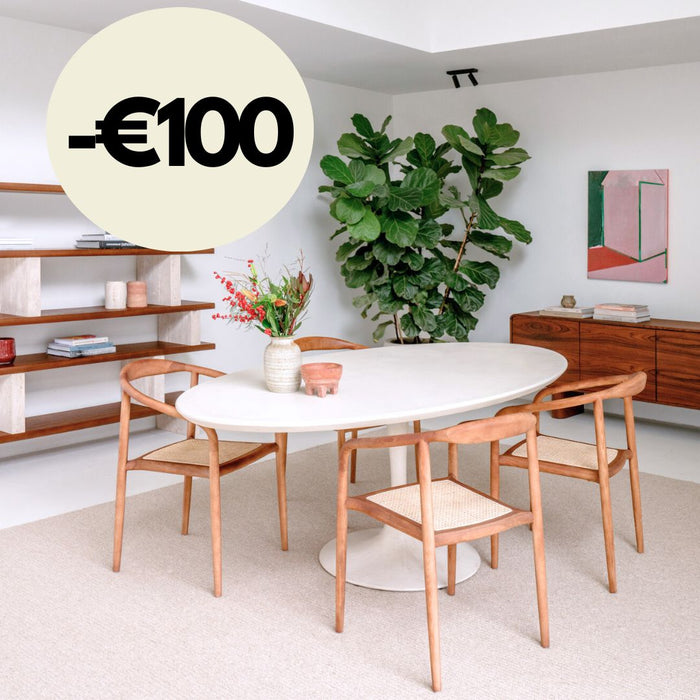 Eettafel Camille - 200 cm - Cloudy latte MicroSkin - Tulpenform