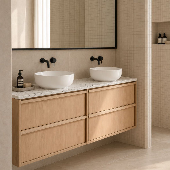 Meuble de salle de bain Fien Eik - Alexis II - Plateau supérieur en marbre blanc - 150 cm