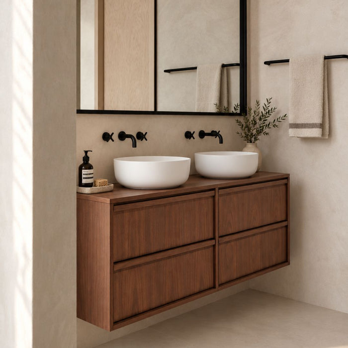 Mueble de baño de nogal 120 cm con lavabos de porcelana - Alexis II - Fien