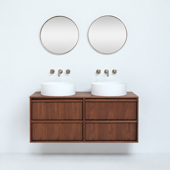 Meuble de salle de bain Fien en noyer avec vasques Sims en solid surface 120 cm