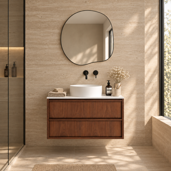 Bathroom set walnut Fien - Sims solid surface wash basins - 80 cm