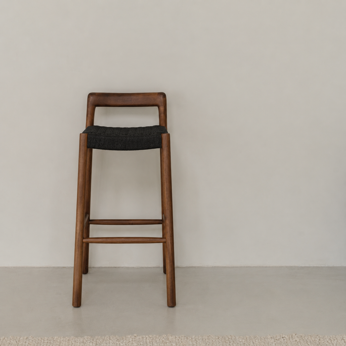 Barstoel Nulla - Zithoogte 75 cm - Acacia walnoot - Zwart geweven zitting