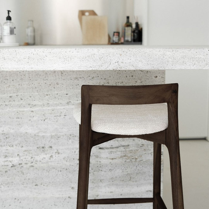 Tabouret Charmes - Noyer foncé - Assise en tissu - Tissage sandstone tacheté - Hauteur d'assise 65 cm