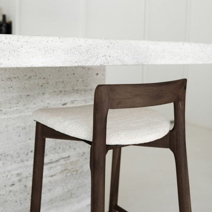 Tabouret Charmes - Noyer foncé - Assise en tissu - Tissage sandstone tacheté - Hauteur d'assise 65 cm