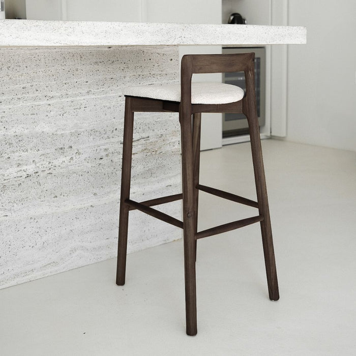 Tabouret Charmes - Noyer foncé - Assise en tissu - Tissage sandstone tacheté - Hauteur d'assise 65 cm